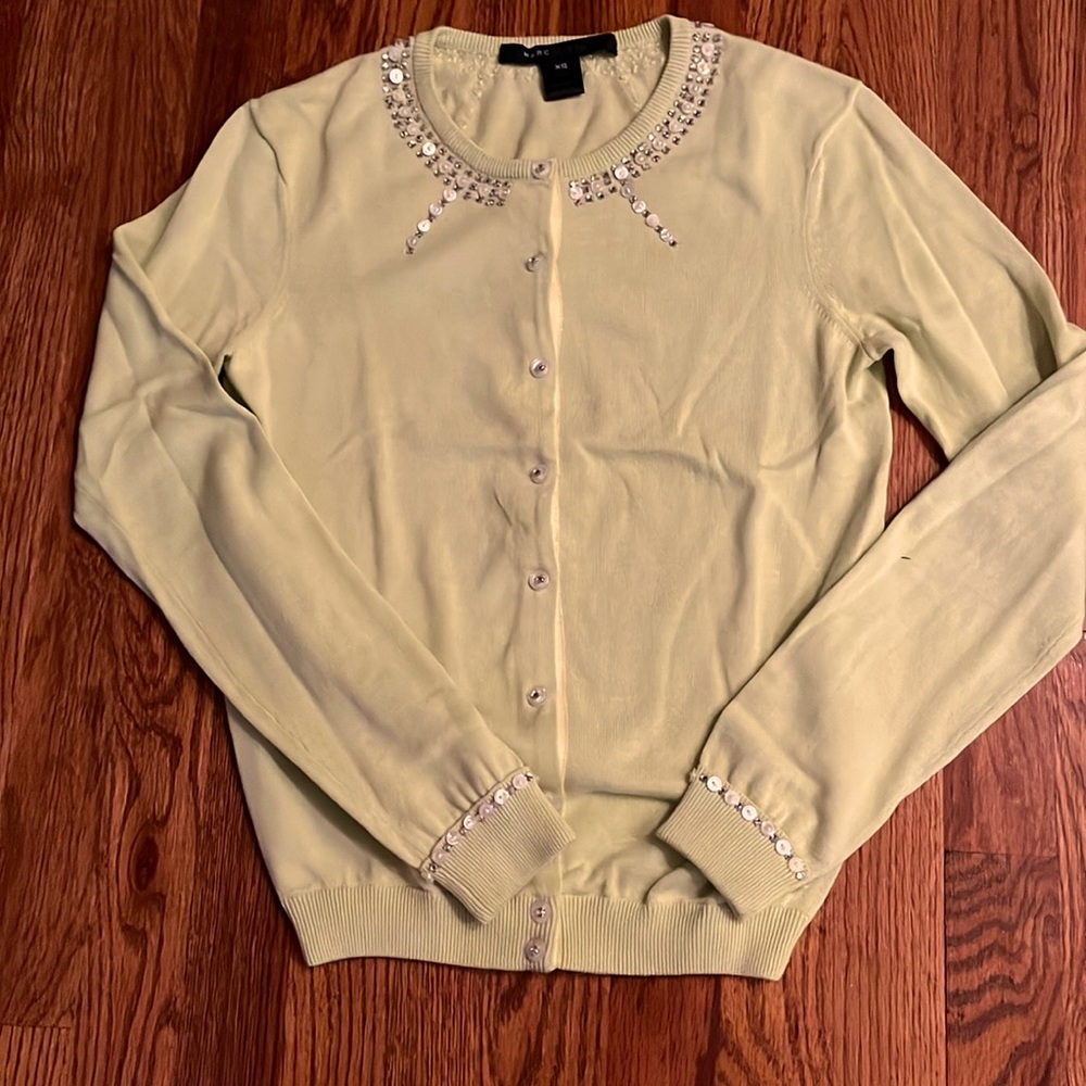 Marc Jacobs lime green cardigan with beads and rhinestones